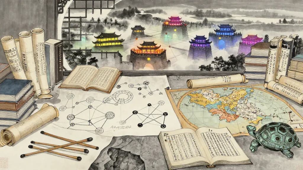 Research — hexagrams, computational analysis, warring states simulation