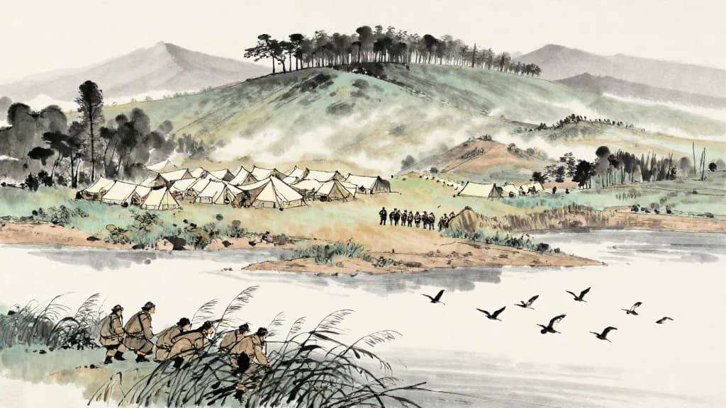 行軍 (The Army on the March) — Chinese ink painting