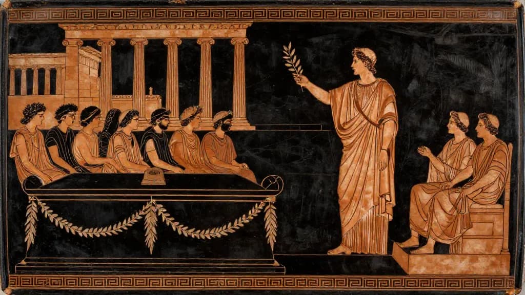Pericles' Funeral Oration — Attic red-figure pottery painting