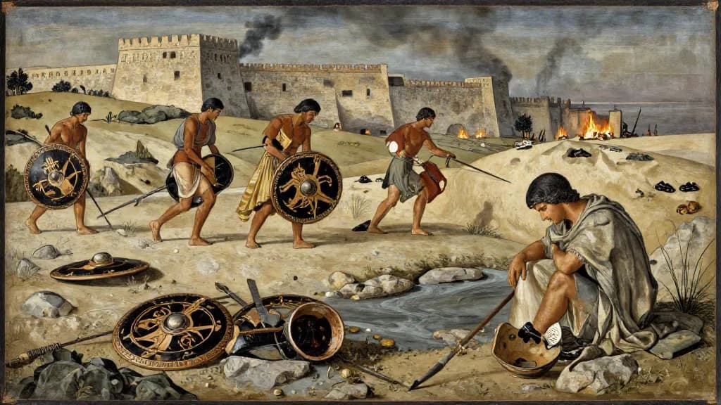 Destruction in Sicily — Attic red-figure pottery painting