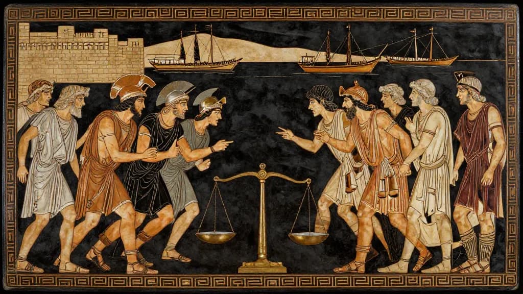 The Melian Dialogue — Attic red-figure pottery painting